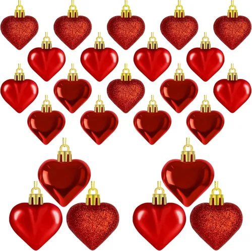 Miniatura 11 de 48 adornos para el día de San Valentín, decoraciones en forma de corazón rosa, 2 tamaños de bolas colgantes, adornos brillantes para boda