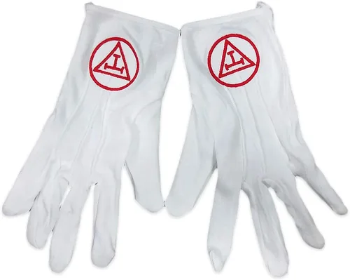 Miniatura 2 de Guantes de algodón masónicos bordados con arco real masones, Blanco