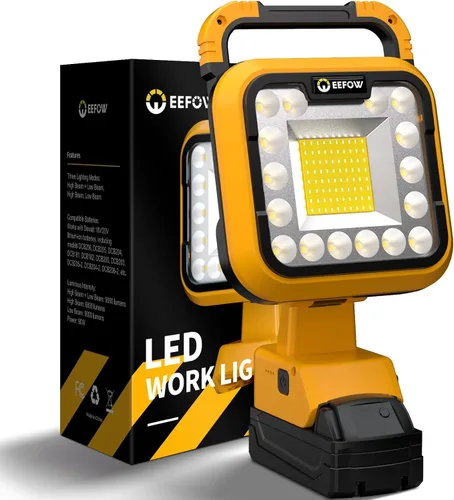 Miniatura 10 de EEFOW Luz de trabajo para batería Dewalt: lámpara portátil de 2 COB de 6400 lúmenes brillante - 64 W iluminación LED para Dewalt 18 V 20 V Max