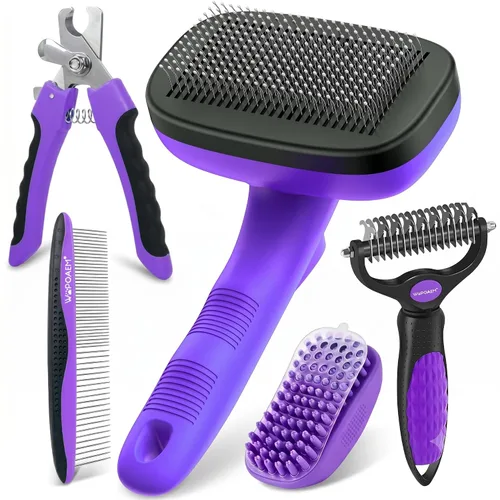 Miniatura 12 de Cepillo para perros – 3 piezas de cepillo de autolimpieza y cortaúñas y peine para mascotas para perros, gatos y caballos, herramienta de aseo Verde