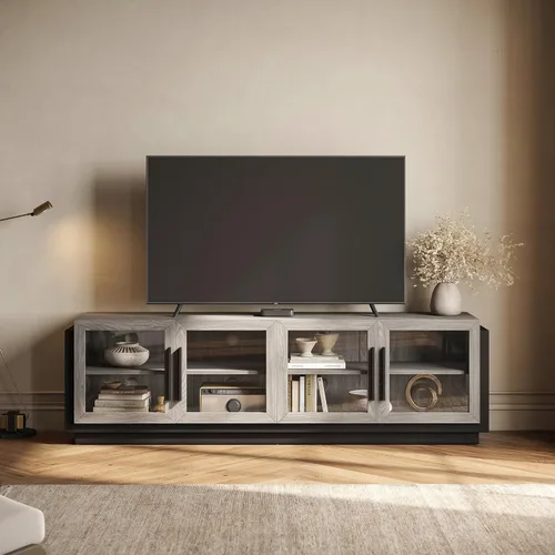 BELLEZE Soporte de TV de 70" para televisores de hasta 75", gabinete de TV moderno y centro de entretenimiento con estantes, gabinete de