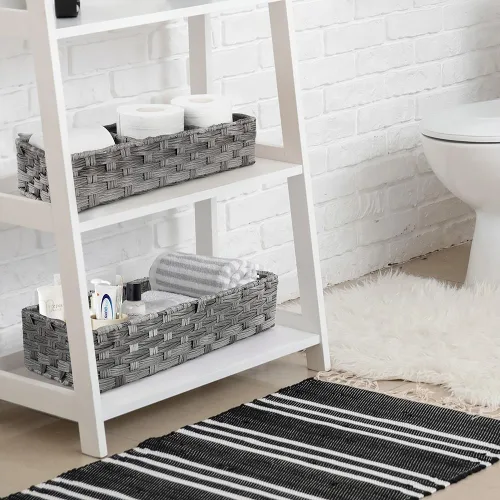 Miniatura 6 de LotFancy Cesta de almacenamiento de papel higiénico, paquete de 2 cestas tejidas para tanque de inodoro, cesta de almacenamiento trasera