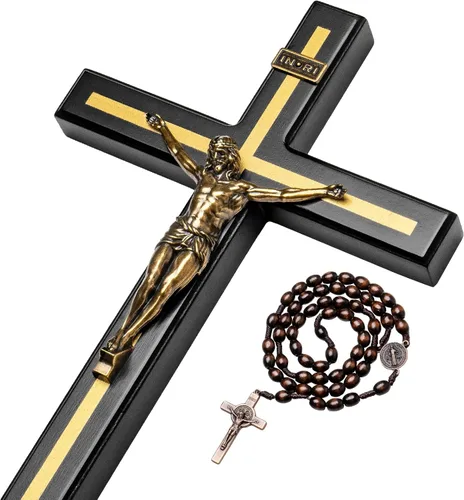 Miniatura 8 de KUXBET Cruz de Crucifijo de Madera con Soporte Desmontable de 10 Pulgadas, Cruz Católica de Jesús Cristo de Madera para Pared, para Decoración