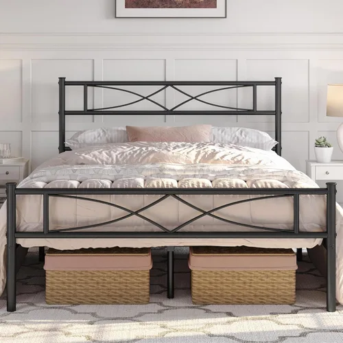 Miniatura 12 de Yaheetech Estructura de Cama Tamaño Twin Plataforma de Metal con Cabecero de Diseño Curvo Piecero/No Necesita Somier/Base de Colchón/Soporte Negro