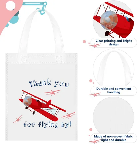 Miniatura 3 de Ferraycle 24 bolsas de regalo de fiesta de avión con asas, bolsas de regalo de avión con asas, suministros de cumpleaños, cajas de golosinas, base