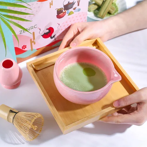 Miniatura 2 de ZENRC Ceremony - Kit de matcha rosa – Batidor tradicional de bambú (Chasen) Scoop (Chashaku) Chawan Bowl con boquilla de vertido, soporte para Rosa