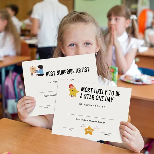Miniatura 3 de Motipuns 48 piezas de premios para estudiantes juguetones certificados de fin de año escolar elogiar premio de reconocimiento Certificado de logro