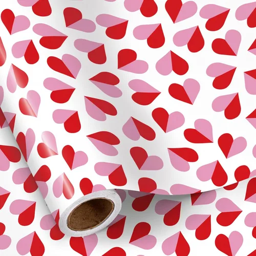 Miniatura 14 de RUSPEPA Rollo de papel de regalo reversible, mini rollo, diseño de pareja de gnomos rojos en camión, ideal para el día de San Valentín, fiesta
