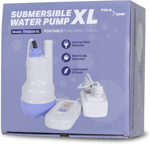 TERA PUMP Bomba de agua sumergible eléctrica para tanque de peces de 12 V con manguera de descarga de 30 pies y entrada de malla filtrada, bomba de