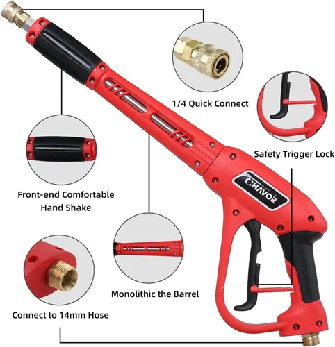 Miniatura 3 de Pistola de lavado a presión con varilla de extensión de repuesto, pistola de lavado de potencia mejorada con 5 puntas de boquilla de pulverización