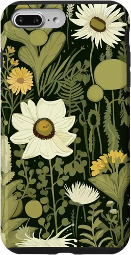 Miniatura 11 de iPhone 13 Wildflower, patrón de flores botánicas verdes, funda de flores silvestres boho