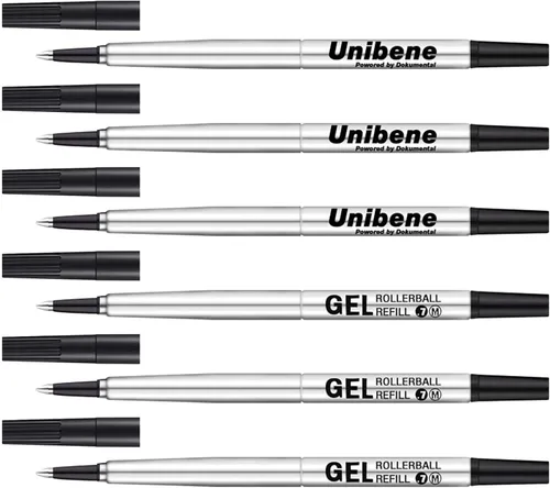 Unibene Parker - Recambio compatible con Rollerball, 6 unidades, punta media de 0.028 in, color negro, escritura suave, repuesto de tinta de gel