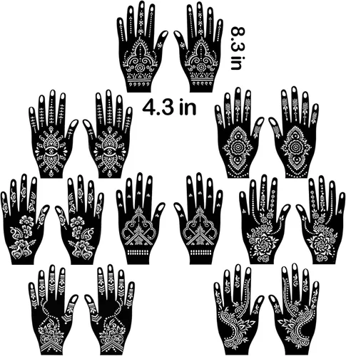 Miniatura 4 de ChurlChurl Más de 185 plantillas de tatuaje de henna, 23 hojas de plantillas temporales de tatuaje para mujeres, pintura facial y corporal