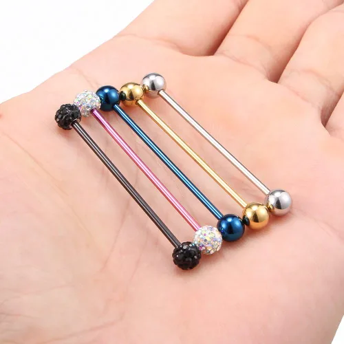 Miniatura 9 de Ruifan Piercings de 14 g de acero inoxidable Industrial Barbell para cartílago de la oreja joyería1 1/2 pulgadas (38 mm)