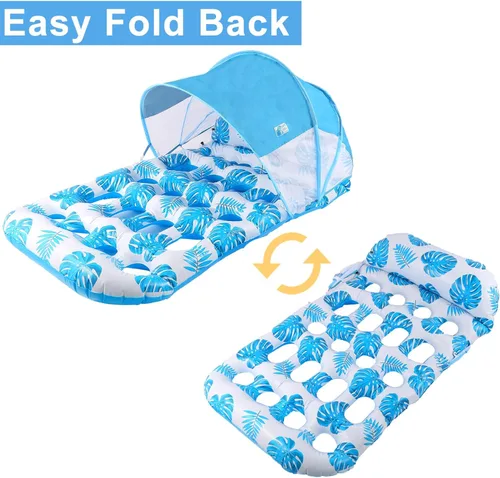 Miniatura 4 de COOLCOOLDEE Flotador inflable para piscina con toldo de sombrilla UPF 50+, flotador extra grande para adultos con reposacabezas, portavasos