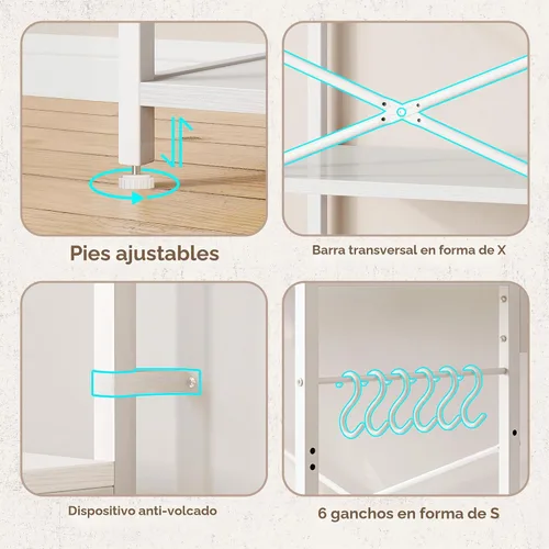 Miniatura 8 de SUPERJARE - Estante para panaderos con tomas de corriente, soporte para microondas de 39.4 x 14.3 pulgadas, estante de almacenamiento con estante