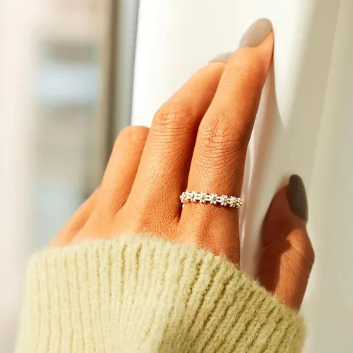 Miniatura 3 de FUNYCHEN Anillo de plata de ley para mujer, con texto en inglés "I Think About You Every Daisy", anillo de flores delicadas 925, lindo anillo