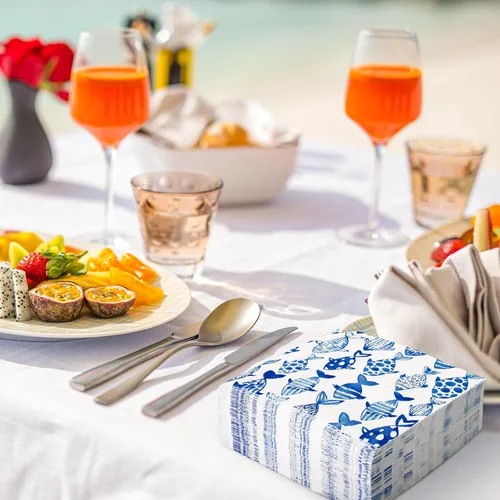 Miniatura 6 de 80 servilletas de papel desechables de peces oceánicos de acuarela azul, servilletas de papel decorativas para cena, toalla de mano para verano