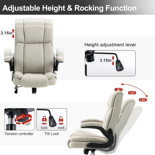 Miniatura 5 de Silla de oficina con respaldo alto, ergonómica, ejecutiva, silla de escritorio para computadora, cómoda tela, acolchada, sillas de escritorio
