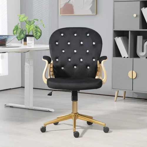 Miniatura 4 de Silla de escritorio de terciopelo para oficina en casa cómoda con base dorada, cómodas sillas giratorias de maquillaje para tocador con respaldo