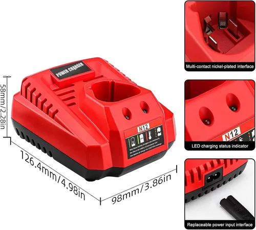 Miniatura 8 de energup Paquete de 2 baterías de repuesto de 6500mAh 12V para Mil-Waukee de 12 voltios + kit de cargador, para 48-11-2440 48-11-2411 48-11-2410