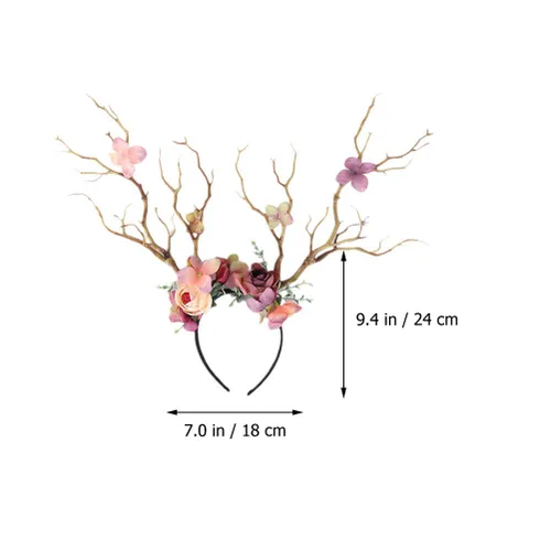 Miniatura 4 de Minkissy Diadema de cornamenta de ciervo, diadema de cuernos de reno de Navidad, diadema de ramas de árbol, tocado para el cabello, accesorios