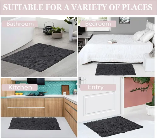 Miniatura 4 de Home Weavers Bell Flower Collection - Tapetes de baño copetudos de 100 % algodón, extrasuaves y absorbentes, antideslizantes, lavables a máquina