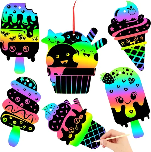Miniatura 29 de JULMELON Paquete de 36 tarjetas para rascar con diseño de manzanas para el regreso a clases, tarjetas para rascar arcoíris con cintas de lápiz