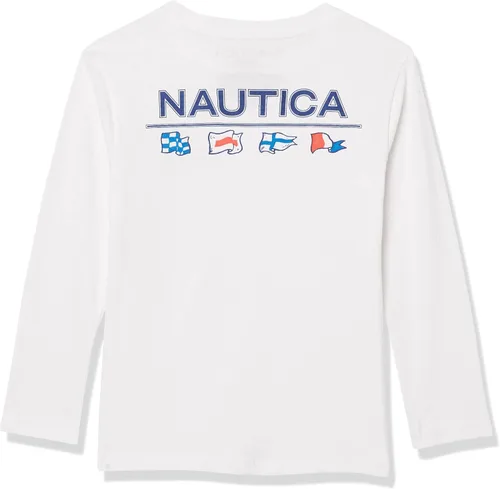 Miniatura 4 de Nautica Camiseta de manga larga con cuello redondo para niños, suave, cómoda, ajuste relajado