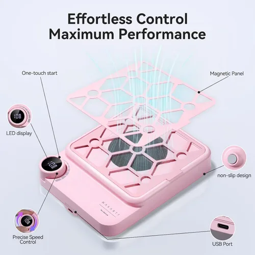 Miniatura 5 de Makartt Colector de polvo de uñas compacto y recargable, colector de polvo de 5500 rpm, tecnología de uñas ERYNOS, velocidad ajustable, silencioso