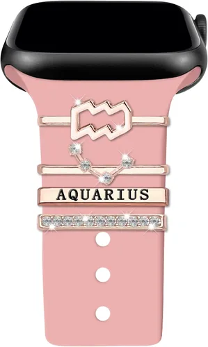 Anillos decorativos de 12 constelaciones compatibles con correas de silicona de Apple Watch de 1.929 in, 1.772 in, 1.732 in, 1.654 in, 1.614 in,
