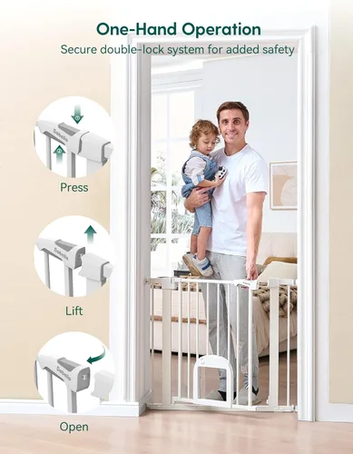 Miniatura 6 de Babelio Puerta de bebé mejorada de 36 pulgadas de alto con puerta para gato, puerta de perro duradera de 29 a 43 pulgadas de cierre automático