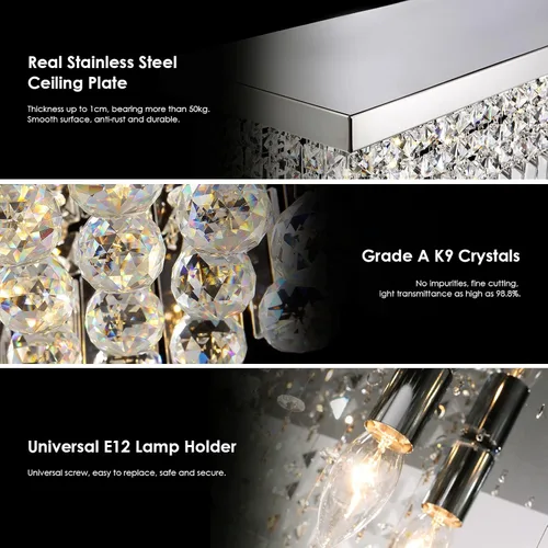 Miniatura 4 de Araña rectangular, con gotas de cristal, de Siljoy, iluminación moderna, montaje empotrado en el cielorraso, aplique de luz, Blanco, 150.00watts