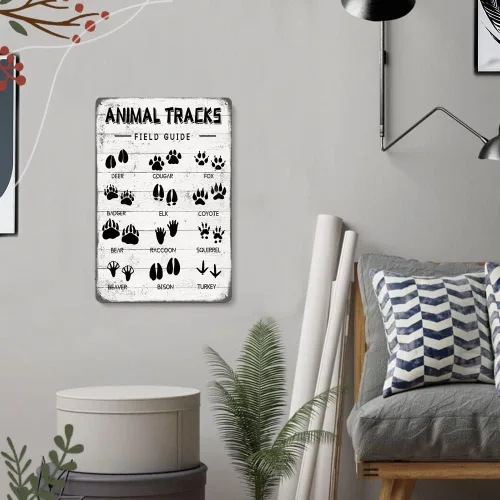 Miniatura 5 de Animal Tracks - Letrero de metal con guía de campo, arte de pared, cabaña de troncos, bosque, caza, guardería de niños, decoración rústica para casa