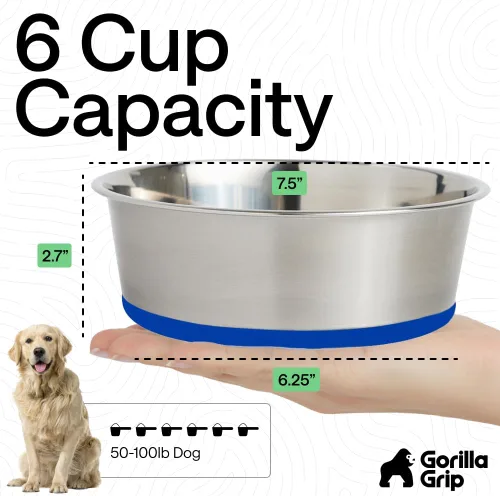 Miniatura 4 de Gorilla Grip - Juego de 2, 6 cuencos metálicos de acero inoxidable para perros, base de goma, resistente a la oxidación, libre de BPA de grado Azul