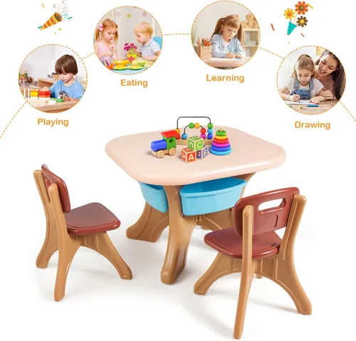 Miniatura 4 de Costzon, juego de mesa y 2 sillas para niños, para arte con cubos de almacenamiento desmontables, fuerte capacidad de carga, livianos, muebles