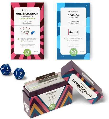 Tarjetas Flash de matemáticas galardonadas – 711 hechos de multiplicación y división (0–12) – Tarjetas jumbo (8 cm x 13,2 cm), ayudas visuales, 2