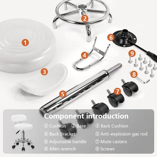 Miniatura 7 de KKTONER - Taburete de cuero sintético moderno con respaldo bajo, altura ajustable, silla giratoria para trabajo, salón, diseño, con reposapiés Blanco