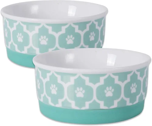 Miniatura 22 de Taza para mascotas Bone Dry con diseño de pata en cerámica, colección Lattice, juego mediano, 6x2 pulgadas, gris, 2