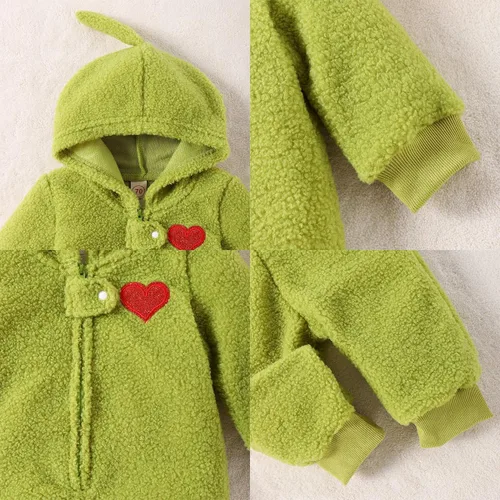 Miniatura 4 de Mameluco de Navidad verde para bebé, mono de forro polar cálido, traje de mi primera Navidad para niña