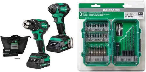Miniatura 13 de Metabo HPT Kit combinado de taladro conductor inalámbrico sin escobillas multivoltios de 18 V y destornillador de impacto, kit de herramientas