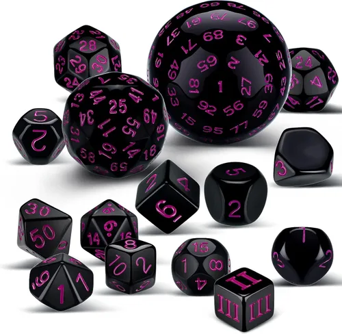 Miniatura 11 de Civaner Juego completo de 15 dados poliédricos D3-D100 esféricos RPG en negro opaco, 100 lados para juegos de rol, suministros de fiesta