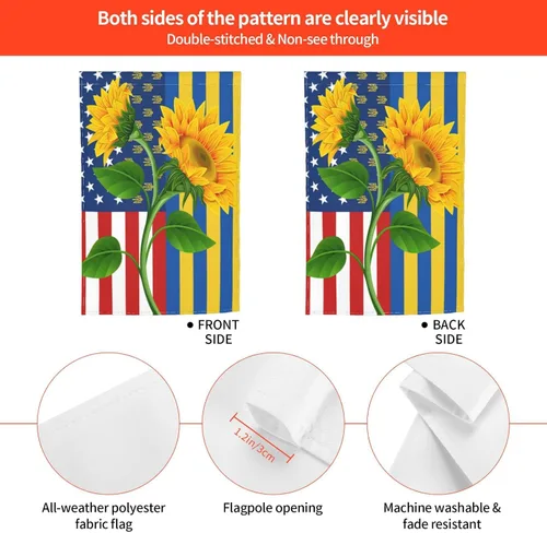 Miniatura 4 de Bandera de amor por Ucrania Bandera de girasol patriótica de jardín americano de 12x18 pulgadas a prueba de decoloración Bandera de jardín