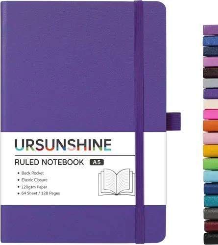Miniatura 28 de Cuaderno punteado, diario, 5.3 x 8.26 pulgadas, tapa dura, prémium, papel grueso, doble espiral, bandas, cuero negro sintético, lazo para bolígrafo