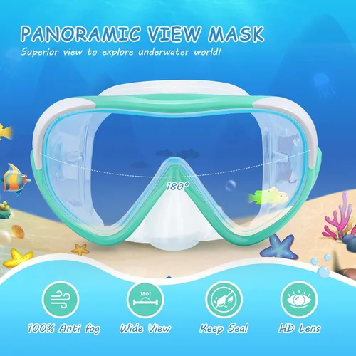 Miniatura 2 de Máscara de natación para niños, gafas de natación para niños de 180° antivaho, a prueba de fugas, con cubierta de nariz y correa de tela para edades