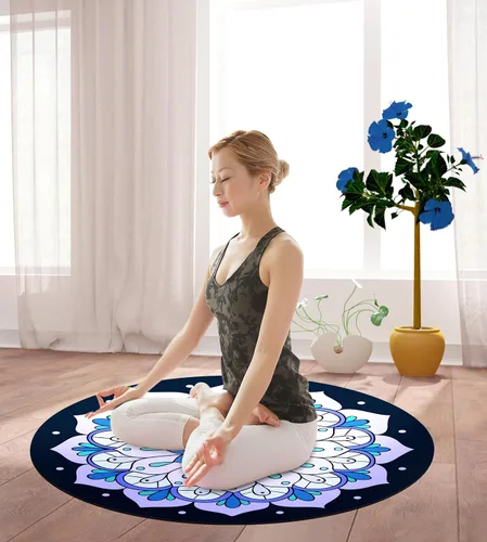 Miniatura 6 de nuveti Tapete de meditación grande redondo para yoga, pilates, 0.138 in de grosor, base de goma natural de árbol antideslizante, agarre extragrueso.