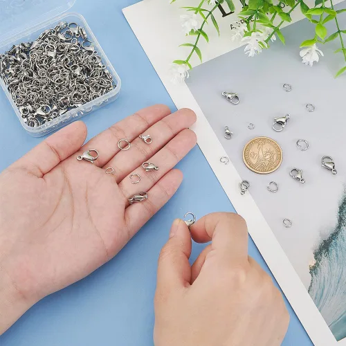 Miniatura 3 de PH PandaHall 420 cierres de pinza de langosta de acero inoxidable 304 con anillos de salto abiertos, 100 piezas de 4 tamaños de cierres de joyería