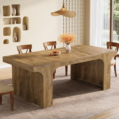 Miniatura 4 de Tribesigns Mesa de comedor grande de 71 pulgadas para 6-8, mesa de cocina de madera de granja con diseño arqueado, mueble rectangular de comedor