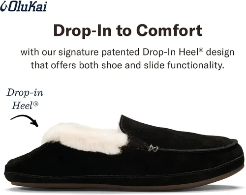 Miniatura 4 de OLUKAI Ku'una - Pantuflas sin cordones para mujer, piel de oveja auténtica y nobuck de alta calidad, diseño de talón caído, ajuste cómodo
