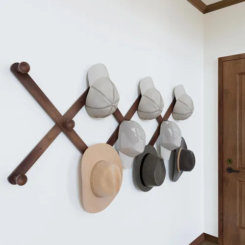 Miniatura 30 de SKOLOO Perchero para sombreros de pared con 17 ganchos, madera maciza, moderno, ampliable, perchero de pared para abrigos, sombreros, bolsos, gorras